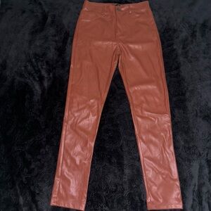 Shinestar Tan Faux Leather Pants | Size Medium